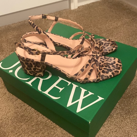 Jcrew Odette Strappy Sandals Leopard Suede Size 8 - Picture 2 of 5